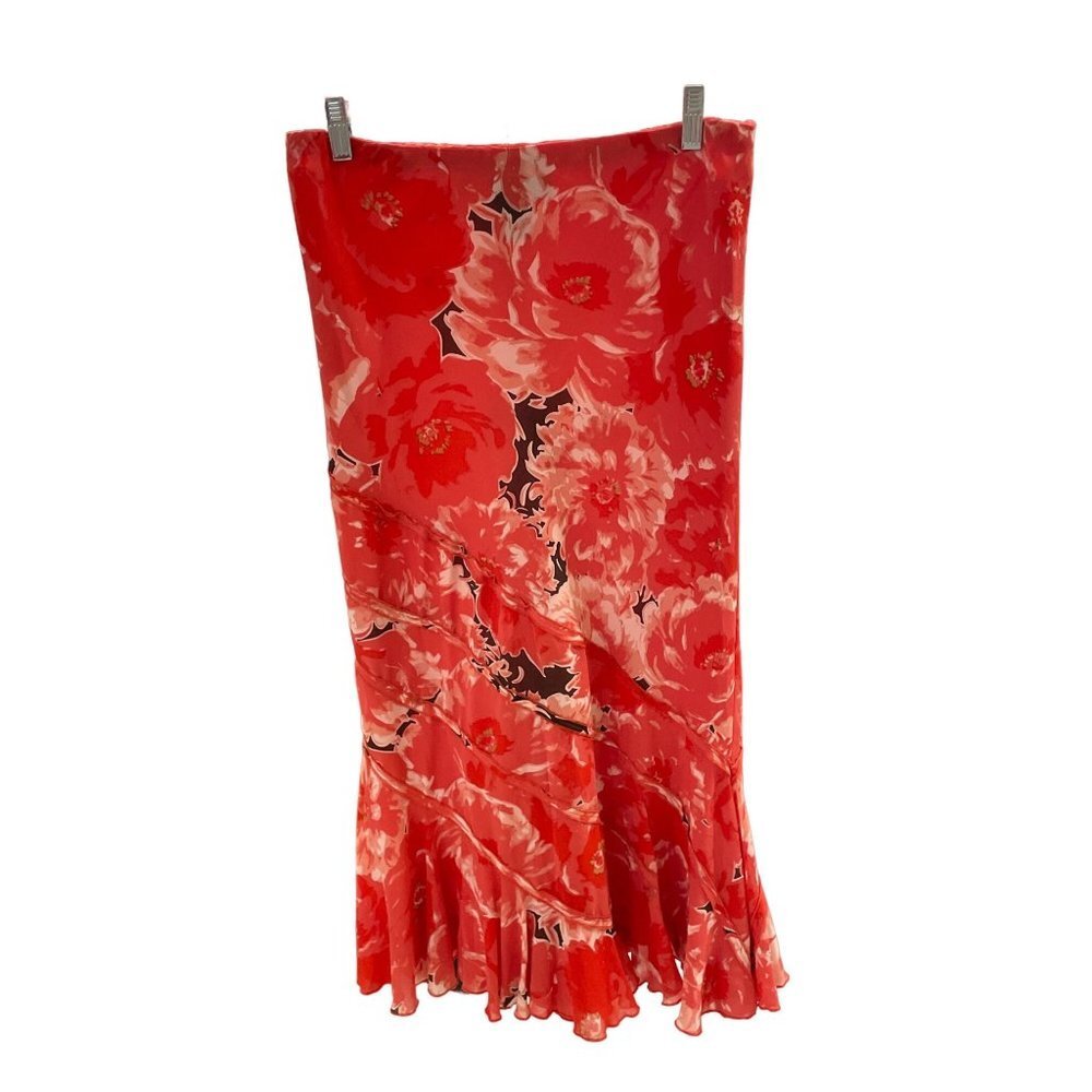 Elizabeth Dalton Red Floral Patterned Flared Hem Long Skirt Sz 10